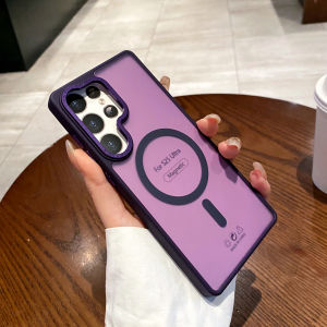 หรูหราเลนส์โลหะกล้องป้องกันMatteโปร่งแสงสําหรับSamsung Galaxy S25 S24 S23 Plus Ultra MagneticสําหรับMagsafe Cover