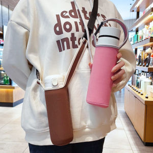 Universal Pure Color Water Cup Sleeve with Strap Diagonal Handheld Thermal Insulation Cup Protective Cover Children Anti-Scalding Fall Proof Bag