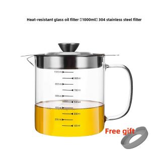 Leakproof Glass Oil Bottle Kitchen Storage Container Pork Fat Tank Filter Oil Device European Style Pure Color for General Use