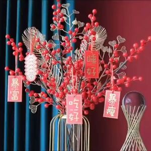 ดอกไม้ปลอม ฟอร์จูนผลไม้สีแดง สําหรับตกแต่งบ้าน กระบวนการ เทศกาลปีใหม่ จีน