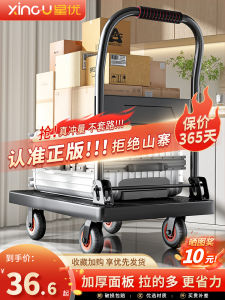 Foldable Hand-Pulled Portable Shopping Cart Small Hand Truck Cargo Transport Dolly Plastic Material for Home Storage And Organization