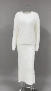 Autumn Winter Two Piece Sets Womens Outifits Fashion Wool Knitted Oversized Streetwear Pullover High Waist Skirt Casual Dress