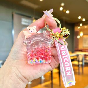 Creative Glow-in-the-dark Heart Shaped Keychain Liquid Sand Bottle Girls Heart Oil Bag Small Hanging Ornament Keychain Accessory