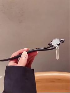 EELHOE | Vintage White Lotus Imitation Black Sandalwood Hairpin Non-slip Hair Stick for Women Daily Hair Bun Styling Accessory