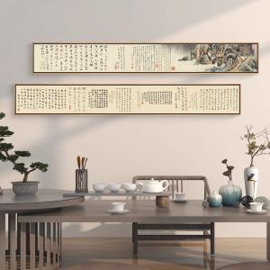 New Chinese Style Living Room Decorative Painting Long Narrow Strip Study Tea Room Ink And Wash Horizontal Version Relying on the Mountain Picture