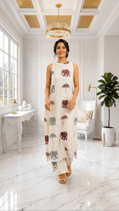 Ready Stock Malaysia | Printed Rayon 2pc Kurti Set for Women | Sleeveless Halter Neck Top Pants | Lightweight Casual Ethnic Wear | Fusioncloset