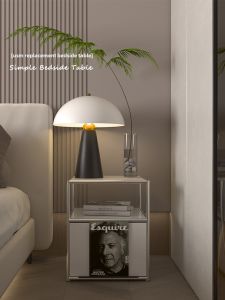 Modern Minimalist Stainless Steel Bedside Table Vintage Style Home Use Storage Side Table Simple Bedroom Organizer