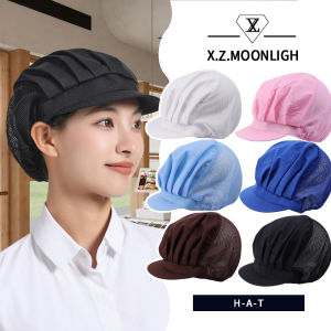 X.z. Moonligh】หมวกปรับขนาดได้ผ้าพันสำหรับทำงานของผู้หญิงหมวกกันฝุ่นระบายอากาศได้ดีสีพื้น