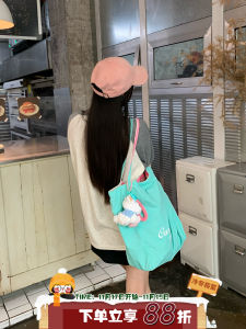 Double-Sided Lazy Style Korean Canvas Tote Bag Casual Womens Shoulder Bag  Color Collision Malleable Soft Handbag