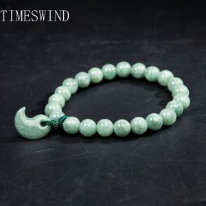 TIMESWIND Authentic Natural A-Type Jade Taiji Hook Pendant Round Beaded Women Bracelet Gift Fashion Jewelry with Certificate