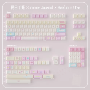 Summer Journal Keycaps Dye-sub Cherry Profile PBT Keycaps Set Pink Cute Key Caps For MX 61/68/96/104 Mechanical Keyboard