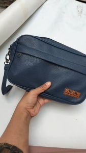 Pouch make up wanita travel organizer tas kosmetik kulit sintetis clutch polos cewek dan cowok