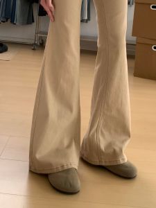 Extended Length Khaki Low Waist Loose Wide Leg Jeans Womens American Style Slimming Draping Floor Length Bell Bottoms