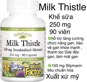 [MỸ] Viên Milk Thistle 250mg Natural factors 90 viên giúp Chức năng gan khỏe mạnh từ cây khế sữa