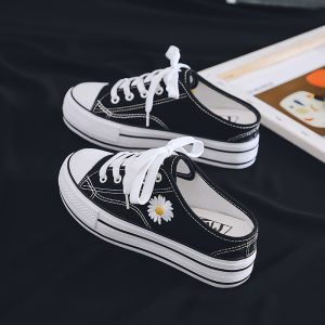 2022 Spring Fashion Canvas Shoes Womens Flats Slip-On Thickened Inner Heightening Head Covering Lazy Shoes Plant Floral