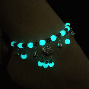 Vòng Tay Đêm Phát Sáng Nữ Handmade Hàn Quốc Dây Đỏ Đèn Chân Dây Xích Cung Điện Chuông Charm Khóa Hòa Bình Xám Đá Trang Sức Thời Trang