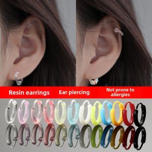 Colorful Resin Non-Irritating Ear Jewelry Transparent Earrings Plastic Ear Hoops for Students Girls Fashionable Geometric Design