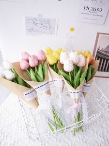 ทิวลิปช่อดอกไม้ประดิษฐ์ Ins การถ่ายภาพ Props Picnic Camping ดอกไม้ปลอมบ้านตกแต่งแจกันเครื่องประดับ