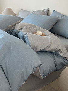 Modern Minimalist Pure Color Cotton Bedding Set 1.8m Bed Japanese Unprinted Style Bed Sheet Quilt Cover 100% Cotton Three Piece Set