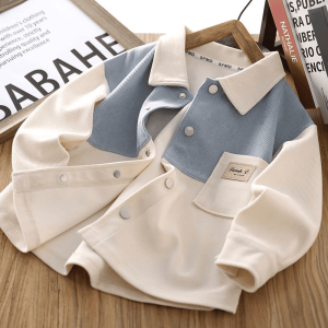 Stylish Color Block Boys Jacket Spring Autumn Casual Childrens Wear Trendy Outfit Middle Large Childrens Fashionable Shirt