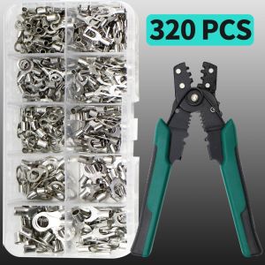320Pcs 10 In 1 Non-Insulated Ring Fork U-type Brass Terminals Assortment Kit OT/UT Cable Wire Connector Crimp Spade 0.5-4mm² Electrical Brass Terminals kit