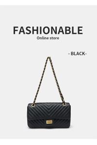 Chevron Quilted Genuine Leather Flap Chain Bag Womens Daily Commuter Crossbody Purse