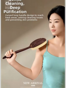 IQONICA Body Brush Soft Natural Bristle Double-Sided Long Handle Shower Brush Back Scrubbing Brush Body Exfoliator For Bathing Or Dry Brushing Soft Bristle Scrubbing Brush Natural Bristle Brush Exfoliating Brush Bath Accessories