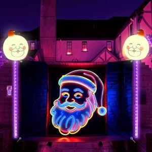 VIKAMA Giáng Sinh Neon Ông Già Noel Treo Tường Thảm Đêm In Trang Trí Cho Phòng Khách Phòng Ngủ Nhà Polyester Không Dệt Nghệ Thuật Trang Trí