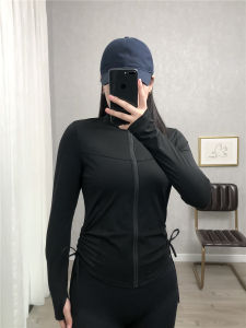 Fitness Sweat-Wicking Long Sleeve Jacket Womens Tight Waist Belted Sportswear Quick Dry Yoga Outerwear Nylon Spandex Blend
