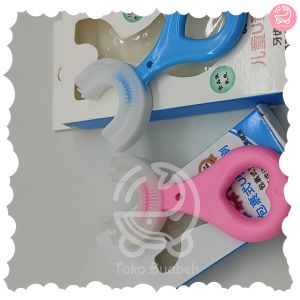 Mai Baby Sikat Gigi U Shape Anak Bayi Bahan Silikon Untuk Umur 2 Sampai 6 Tahun Warna Pink Biru Muda