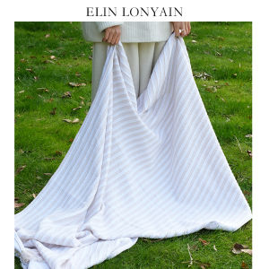 ELIN LONYAIN | Modern Minimalist Light Coffee Flax Stripe Tassel Throw Blanket