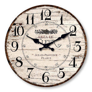 1pc Wooden wall clock French Vintage White Silent non-ticking Kitchen Clock Country Vintage decor Silent Wall clock-no battery