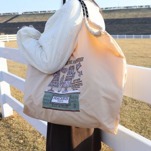 Eco-Friendly Embroidered Nylon Shopping Bag Dessert Style Casual Shoulder Bag with Soft Handles for Young Women