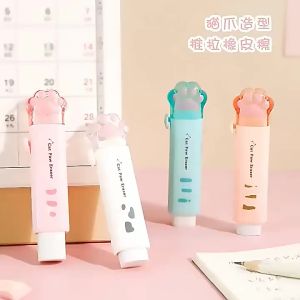 1-8Pcs New! Kawaii Cat Paw Rubber Erasers Retractable Pencil Eraser for Kids Students School Home Office Writing Drawing