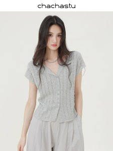 CHACHASTU | Áo Sweater Polo Tay Ngắn Phong Cách Pháp Cổ Điển