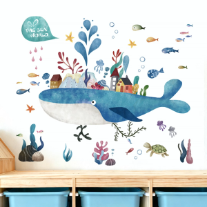 Decal giấy dán tường cho bé Cá voi và Đại dương Kỳ diệu Có keo sẵn Trang trí góc học tập phòng ngủ