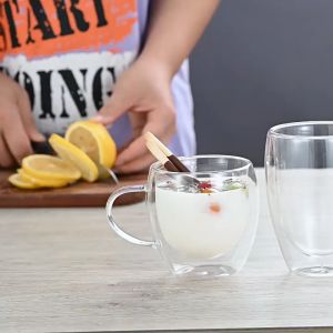 Gelas Double Layer Wall Glass Anti Panas / Gelas Kaca Double Layer Anti Panas Insulated Cup Glass