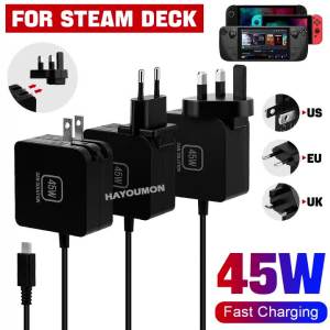 NEW 45W AC Adapter Fast Charger with EU/US/UK Plug USB Type C Power Supply for Steam Deck/Switch Gaming Console Accessories
