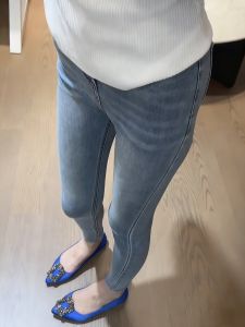 High Waist Slim Fit Denim Jeans Womens Small Foot Elastic mid Stretch Nine Points Casual Cotton Stretch Denim High Butt Lift