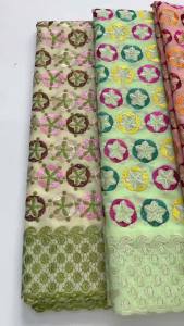 Luxury African Swiss Voile Cotton Lace Fabric Multicolor Circle Embroidery With Rhinestones For Party Wedding Dress Sewing