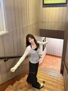 Summer Womens UV Protection Shirt Cover up T-Shirt Two Piece Set Inner Wear V-Neck Long Sleeve Hanging Neck Strap Vest