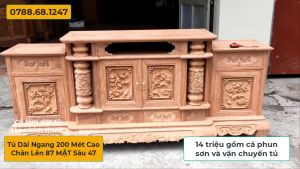 Tủ tivi Cột nho gỗ hương đá dài 2 mét 47x87 (mẫu nồi) kệ kê tivi