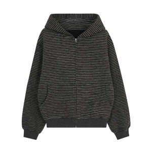 MKCLOT 2025 Early Autumn American Style Hooded Open Cardigan Striped Sweatshirt Mens Womens Cleanfit Short Coat