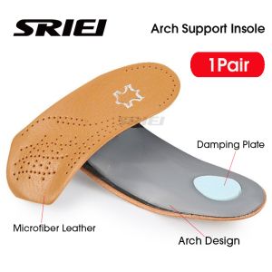 SRIEI 1 Pair Orthotics Insoles Arch Support Flat Foot Correct Insert Shoe Pad Leather Orthopedic Insoles for Men Women