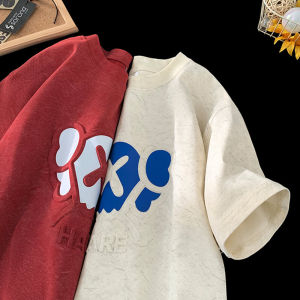 Heavyweight Ice Silk Cool Feeling Short Sleeve T-Shirt Mens Summer Trendy Brand Sand Washed Lyocell Cotton Loose Five Sleeve