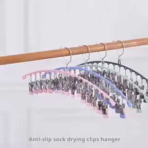 Premium Windproof Sock Drying Hanger Stainless Steel Non-marking Clips Clothes Underwear Plastic Drying Rack/Local Stock