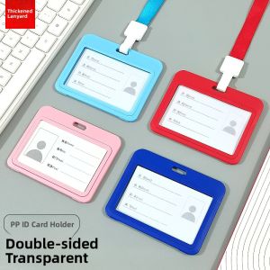 Double-Sided Transparent Horizontal Work ID Card Holder Lanyard Case Access Control Card Student School Badge Chest Badge