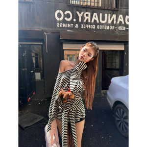 Loose Long Sleeve American Stripe T-Shirt Women Sweet And Spicy Girl Knot Design Lazy Loose Feeling Top Autumn Season