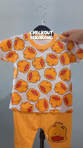 Setelan Baju bayi anak laki laki motif karakter DUCK KUNING usia baby 3 sampai 15 bulan.