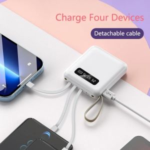 Mini Portable Charger 10000Mah/20000Mah Charging Power Banks Powerbank Mobile Power Bank Fast Charging Built-in 4 Cable 5000Mah Power Ultra Slim